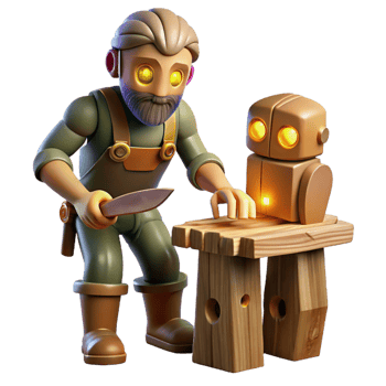 vibrant abstract 3D Cartoon Craftsman and Robot genuine png