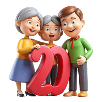 magnificent creative 3D Cartoon Family Celebrating 20 high quality png