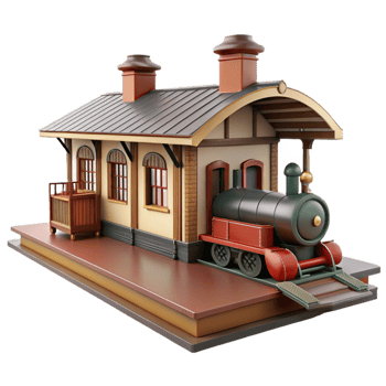 serene classic Charming 3D Render Train Station Model professional png