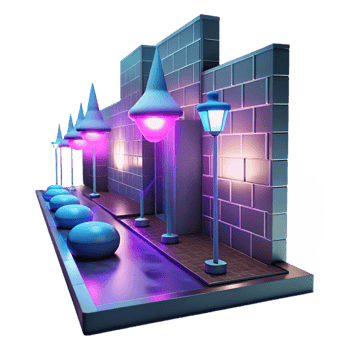 impressive rustic Neon Cityscape 3D Illustration authentic png