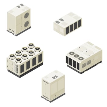 Isometric air conditioners condensing units Chiller, HVAC for commercial properties and factories Icon Illustration vector