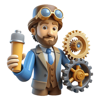 impressive artistic 3D Cartoon Inventor with Gears exclusive png