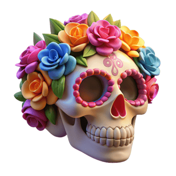 wonderful modern Sugar Skull 3D Render with Floral Wreath professional png