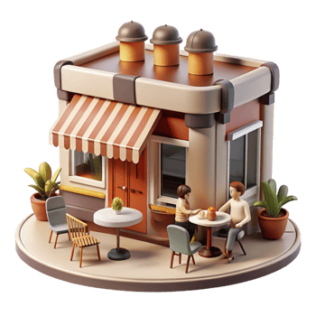 serene contemporary 3D Illustration Cozy Cafe Exterior genuine png
