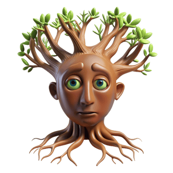 magnificent minimalist Sad Tree Head 3D Illustration high quality png