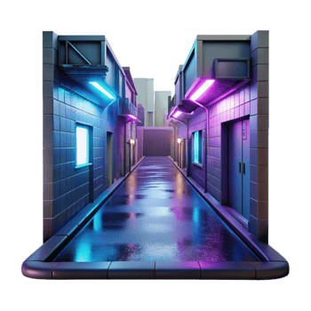 dramatic vintage Neon Alleyway 3D Render detailed png