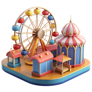 vibrant modern Amusement Park Fun 3D Illustration detailed png