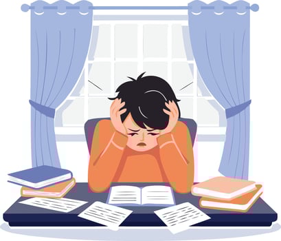 A young Stressed Student Overwhelmed by Homework in a Flat Style Illustration design vector