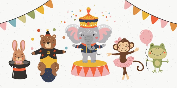 Circus animals clipart, Circus set collection , Cute animals, Carnaval clipart, banner sale vector