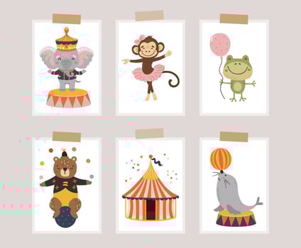 Circus animals clipart, Circus set collection , Cute animals, Carnaval clipart, posters vector