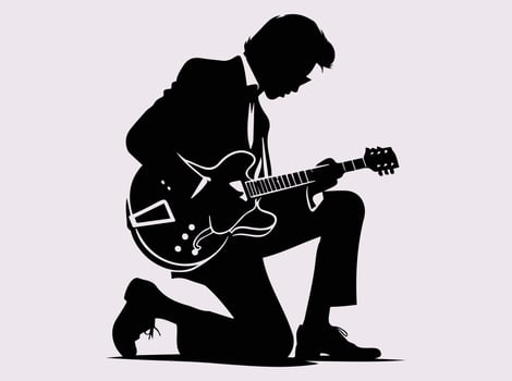 Black Color Silhouette of a Guitarist Performing Rock or Jazz Music vector