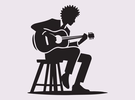 Black Color Silhouette of a Musician Playing Solo Guitar vector