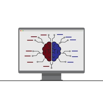 Artificial Intelligence and Digital Brain Technology on Computer Screen for Innovation and Data Analysis vector