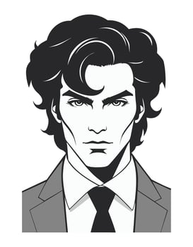 Man's haircut with feathered layers, voluminous and professionally ruffled in the style of the 1980s. vector