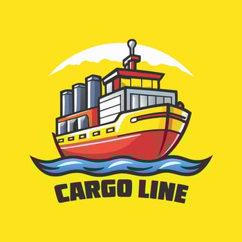 Line Art Logo of a Cargo Ship with Cartoon Character vector