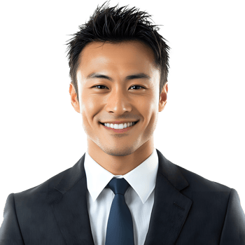 A smiling asian man in a suit and tie png
