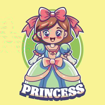 Adorable Pink Princess in a Frilly Dress and Bow vector