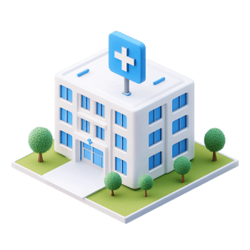 Isometric Model of a Modern Hospital Building Isolated on Transparent Background. png