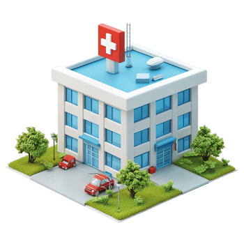 Modern Hospital Building Isometric Illustration Isolated on Transparent Background. png