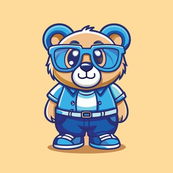 Hipster Bear in Glasses and Denim Shorts A Stylish Character vector