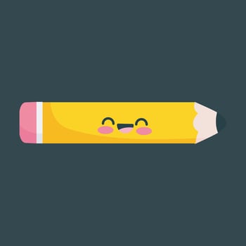 yellow pencil with cute cartoon face in flat design vector