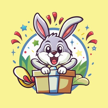 Mascot Illustration Featuring a Bunny Character with Gift and Confetti vector