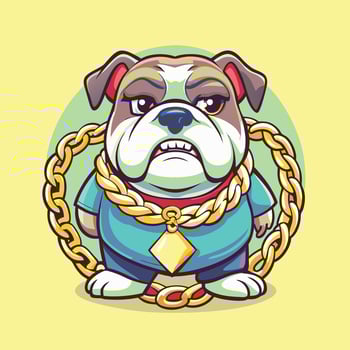 Cartoon Bulldog with Gold Chain and White Background for Use vector
