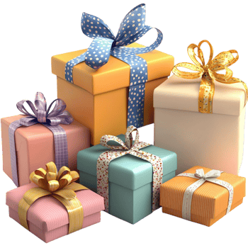 Stack of Colorful Gift Boxes with Golden Ribbons on png