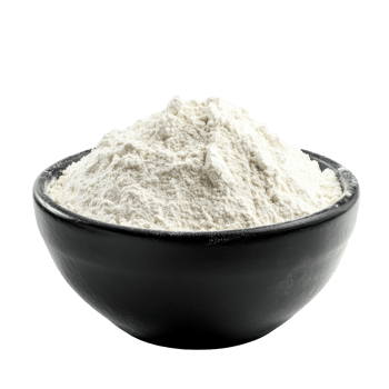 Black bowl filled with flour isolated on a transparent background for culinary purposes, Pile of flour in black bowl isolated on transparent background png