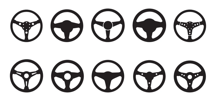 Car steering wheel icon set. Automobile steering wheel symbol. Vehicle control icon. Steer sign. Driving symbol. illustration vector