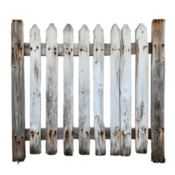 An old wooden fence against a transparent background showing weathered wood and rustic charm, old wooden fence transparent background png
