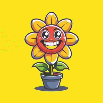 Isolated Cartoon Flower Character on a White Background with Cheerful Expression vector