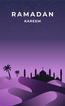 Ramadan kareem background with palm trees and mosque illustration vector
