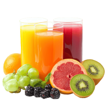 Freshly squeezed juice with vibrant fruits displayed on a transparent background for a refreshing summer treat, juice and fruits png