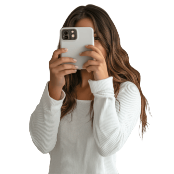 Young woman enjoys taking pictures with her smartphone in a welllit indoor setting during a casual moment, Young woman taking pictures with her smartphone file no background png
