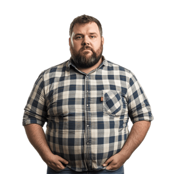 Portrait of an overweight man in a checked shirt against a transparent background, conveying confidence and selfacceptance, Overweight Man Portrait Isolated on transparent background png