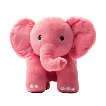 A charming pink elephant stuffed animal sitting on a clean transparent background, perfect for cozy cuddles and playtime fun, pink elephant stuffed animal isolated on transparent background png