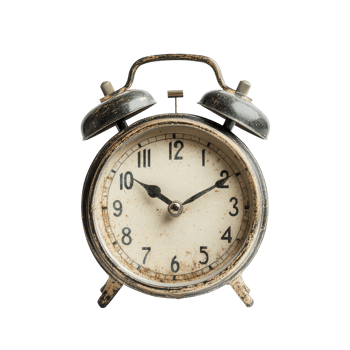 Vintage table alarm clock with classic design and black bells on a minimalist background, vintage table alarm clock, file of isolated object with shadow on transparent background png