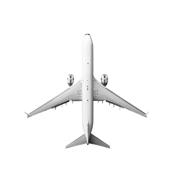 Aerial view of a modern airplane on a minimalist transparent background showcasing its sleek design and structure, Plane on transparent background png