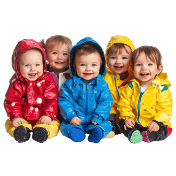 A joyful group of toddlers in colorful outerwear enjoying playtime indoors during winter, diversified group of happy toddlers outerwear, file of isolated object on transparent background png