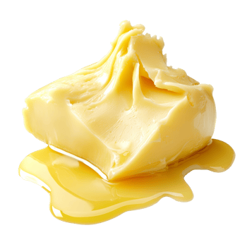 Melting butter creating a rich golden pool against a pristine transparent background, Butter melting isolated png