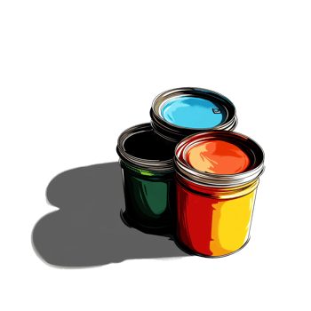 Three vibrant paint cans casting colorful shadows on a transparent background with a focus on artistry and creativity, of paint cans, file of isolated object with shadow on transparent background png