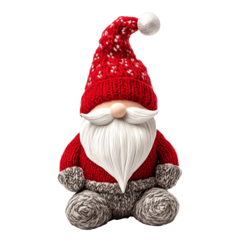 Charming Christmas gnome figurine with red hat and sweater, isolated on transparent background for festive decor, Christmas Gnome Figurine Isolated on transparent background png