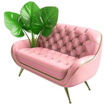 Elegant Pink Armchair with Tufted and Green Plant for Luxury Home Interior Decor png