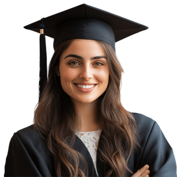 Confident female graduate proudly poses against a transparent background, celebrating her academic achievement in cap and gown, Confident Female Graduate on transparent background png