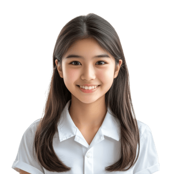 Happy Asian student girl smiling in school uniform, enjoying a bright moment in the classroom on a sunny day, Portrait Happy Asian student girl in school uniform isolated transparent background png