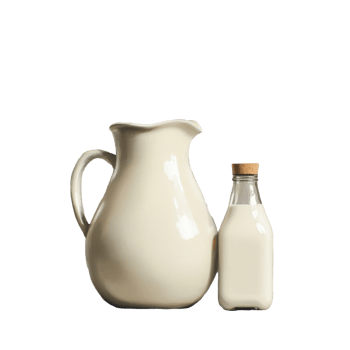 Milk jug and bottle of milk on a simple background, showcasing fresh dairy products in a minimalistic setting, Milk in a jug and a bottle of milk png