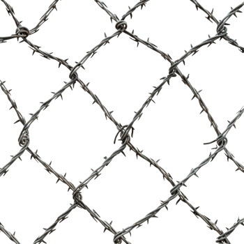 Steel barbed wire fence against a transparent background highlighting security and protection features in urban areas, Steel Barbed Wire Fence transparent background png