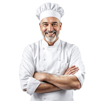 A man in a chef's uniform is smiling png