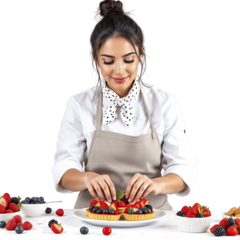 A woman in a chef's apron is making a pastry png